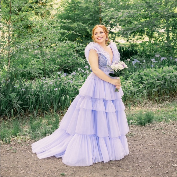 Ashley Lauren 11140 Tiered Ruffle Ball Gown in color lilac - Picture 3 of 6